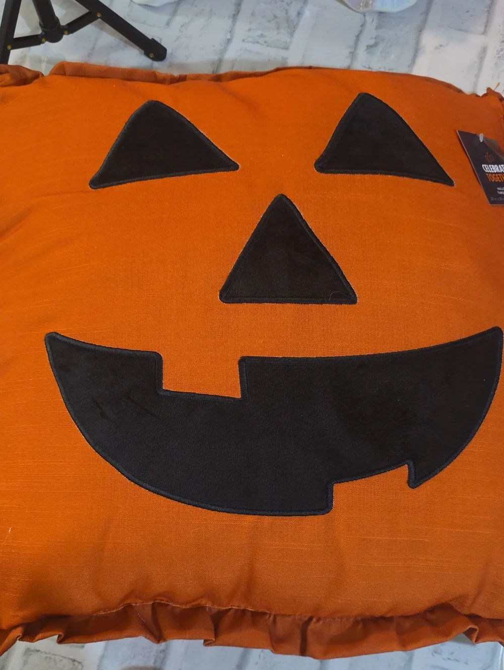 Halloween Jack-O'-Lantern Pillow - Orange & Black